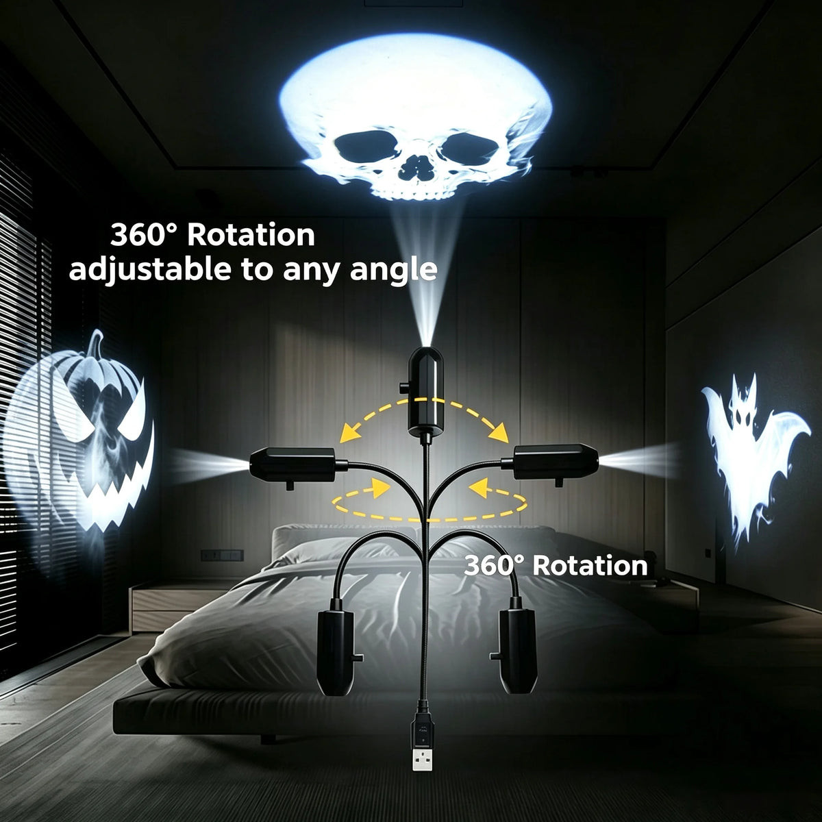 Adjustable Halloween USB Projector Light, 3 to 12 Styles