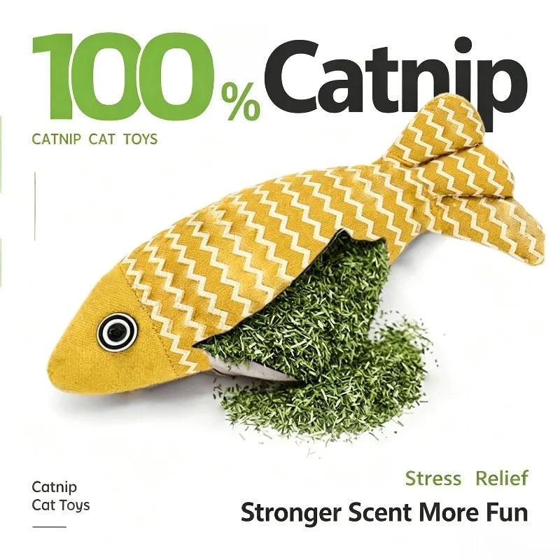 Fabric Fish Shaped Cat Toy Filled with Natural Catnip Bite Resistant Interactive Pet Toy for Indoor Cats