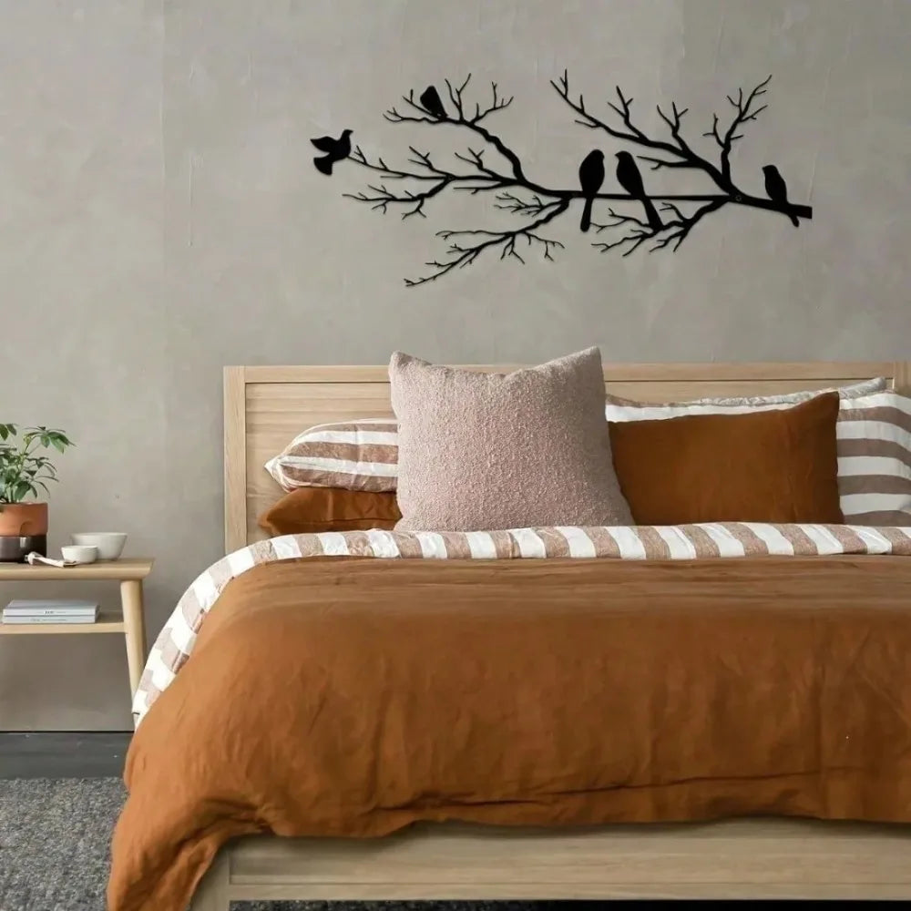 Farmhouse Rustic Metal Wall Art Outdoor Waterproof Black Birds Branch Decor