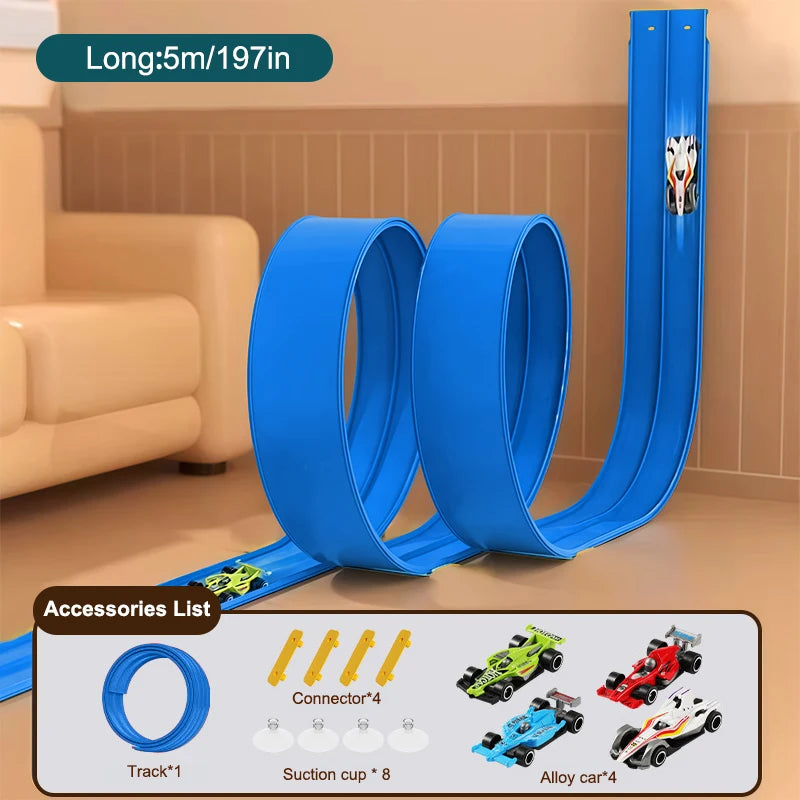 Flexible Kids’ Racing Track Set with 4 Toy Cars