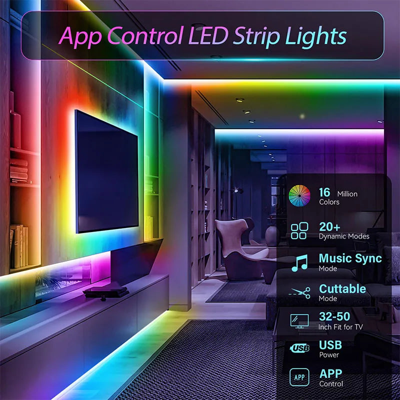 RGB LED Strip Lights - USB TV Backlight with App and Remote Control