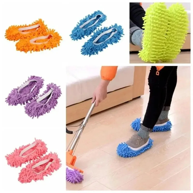 Chenille Floor Cleaning Slippers, 2-Piece Dust Mop Set