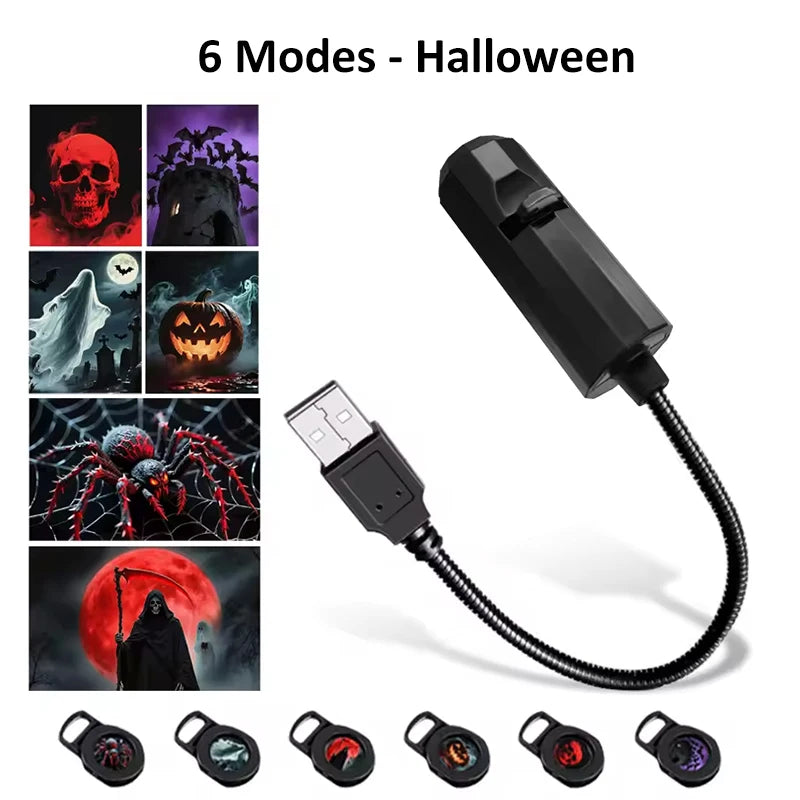 Halloween USB Projector Light, Rotating 3 or 6 Scene Modes
