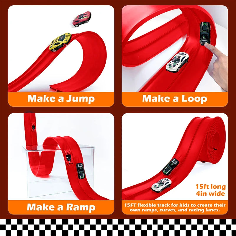 Flexible Kids’ Racing Track Set with 4 Toy Cars