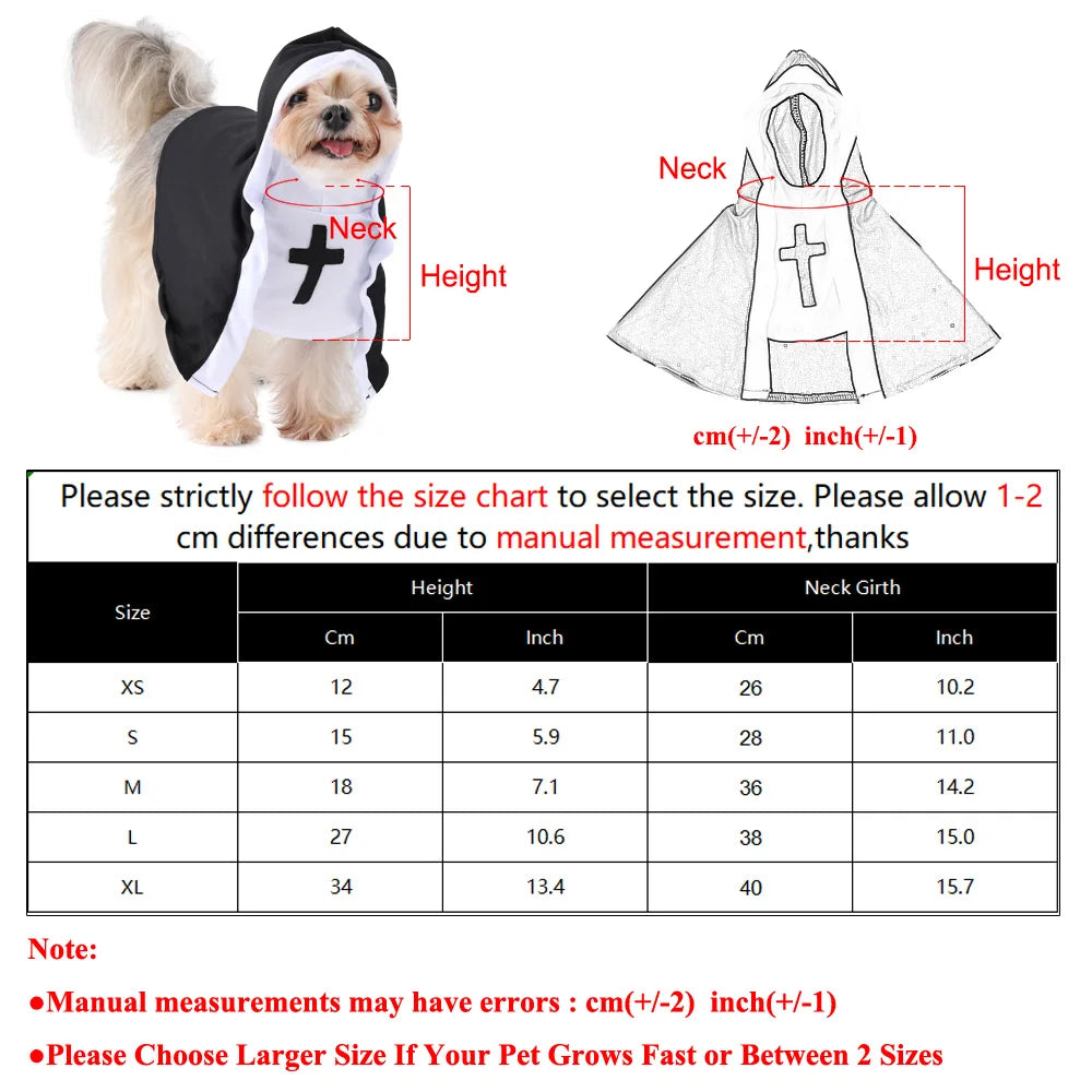 Halloween Pet Nun Costume for Cats & Small Dogs, XS–XL
