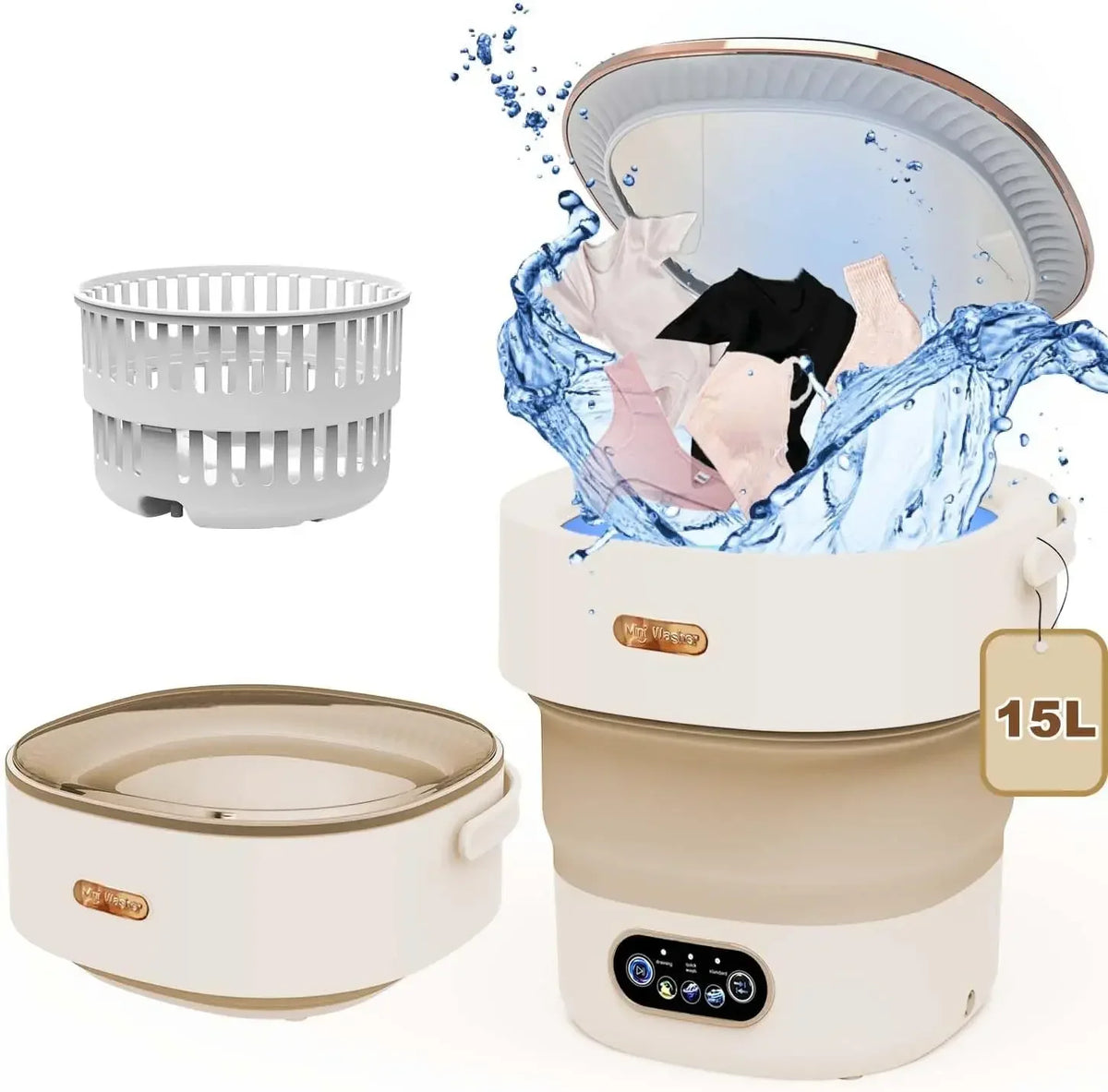 15L Foldable Portable Washing Machine with Spin Function
