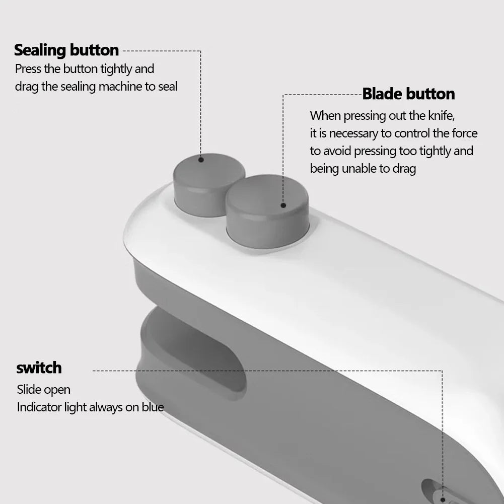 2-in-1 Mini Bag Sealer and Cutter - Handheld Heat Resealer for Food Bags
