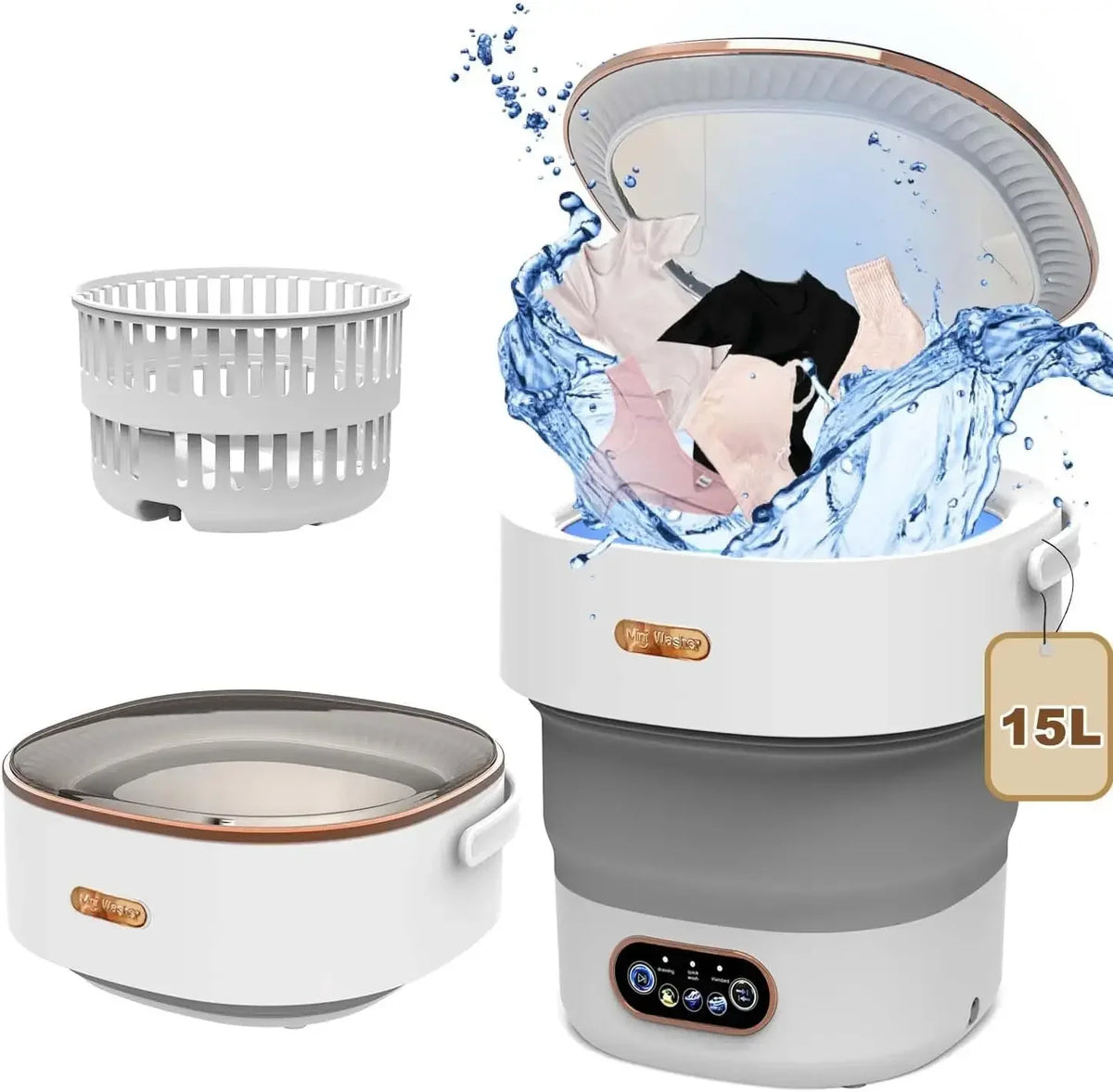 15L Foldable Portable Washing Machine with Spin Function