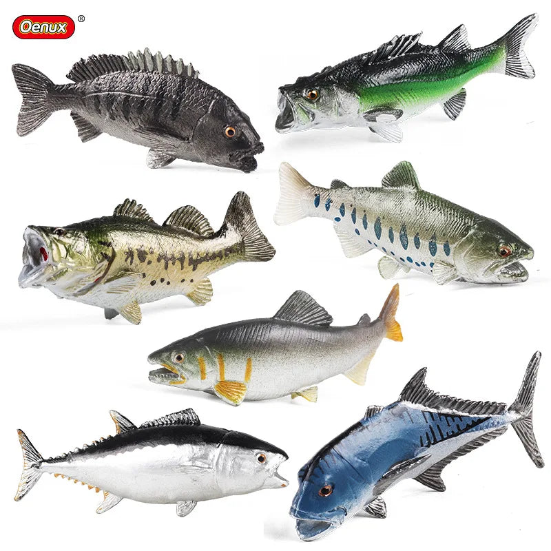 Realistic Fish Figurine Salmon Largemouth Bass Tuna Model Simulation Marine Animal Statue for Aquarium Decor Fish Tank Ornament