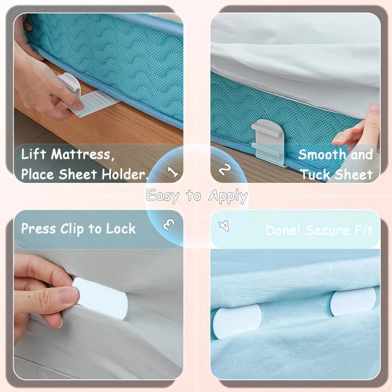 4-Piece Bed Sheet Holder Clips, Folding Non-Slip Fasteners