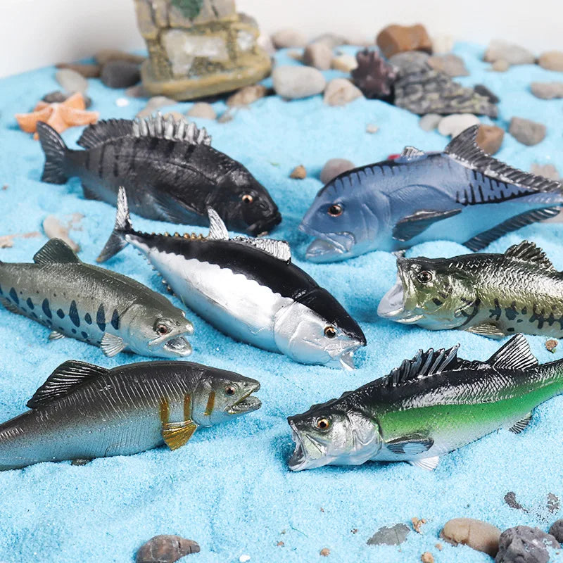Realistic Fish Figurine Salmon Largemouth Bass Tuna Model Simulation Marine Animal Statue for Aquarium Decor Fish Tank Ornament