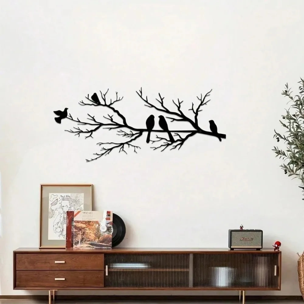 Farmhouse Rustic Metal Wall Art Outdoor Waterproof Black Birds Branch Decor