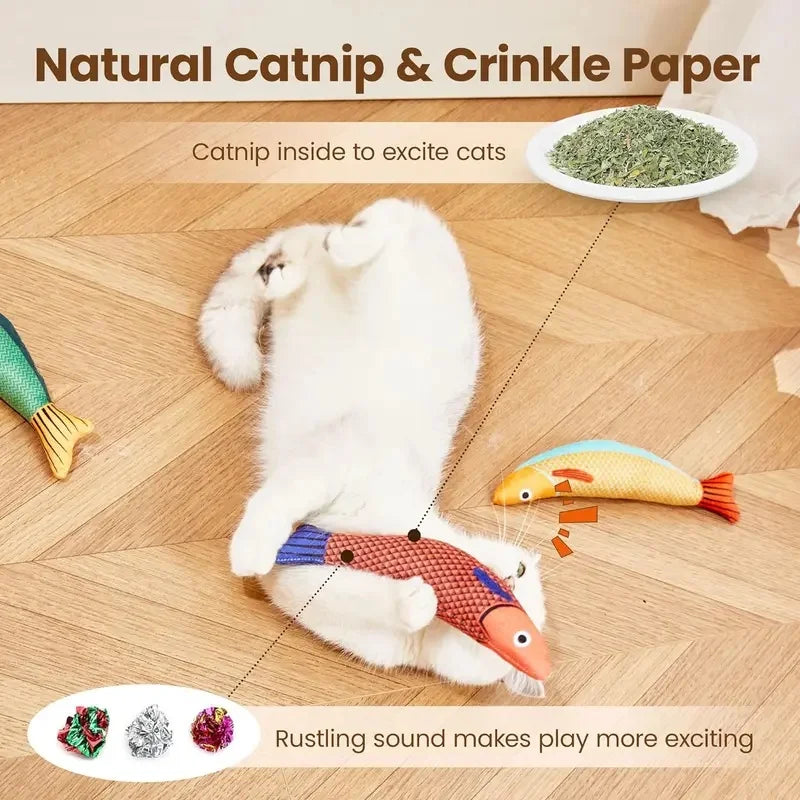 Cat Toys Fish,Teeth Grinding Catnip Toys,Soft and Durable,Kitten Toys Interactive Sounding Cat Chew Bite Plush Toys Cat Supplie