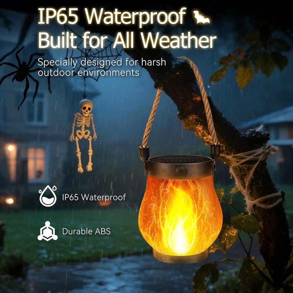 Solar Halloween Lantern with Flickering Flame Effect & USB Charging