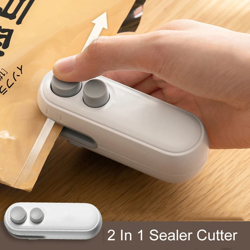 2-in-1 Mini Bag Sealer and Cutter - Handheld Heat Resealer for Food Bags