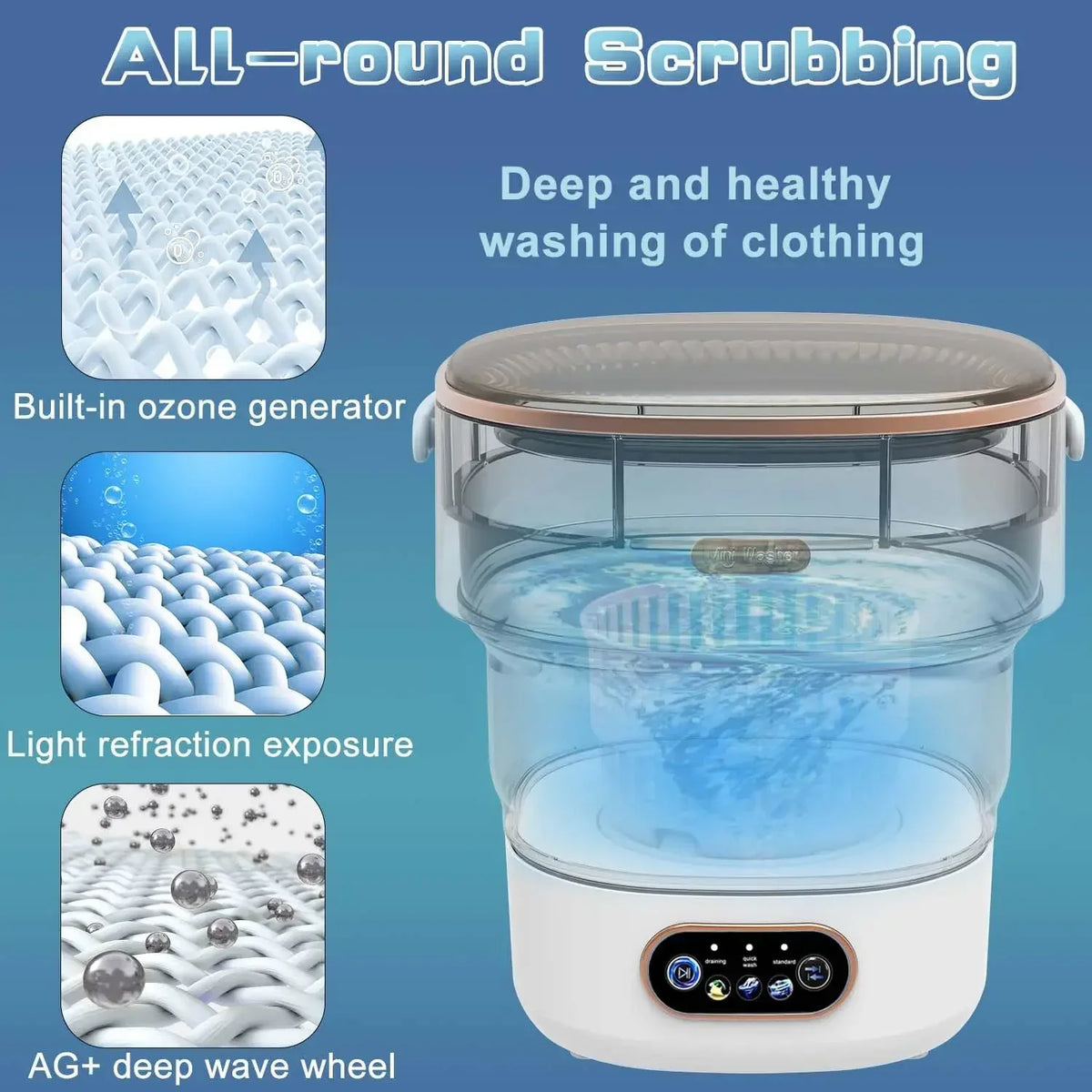 15L Foldable Portable Washing Machine with Spin Function