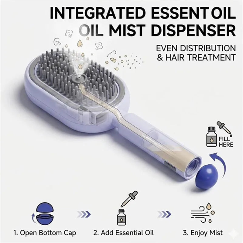 3-in-1 Electric Scalp Massage Brush - Steam Spray, Essential Oil, Self-Cleaning