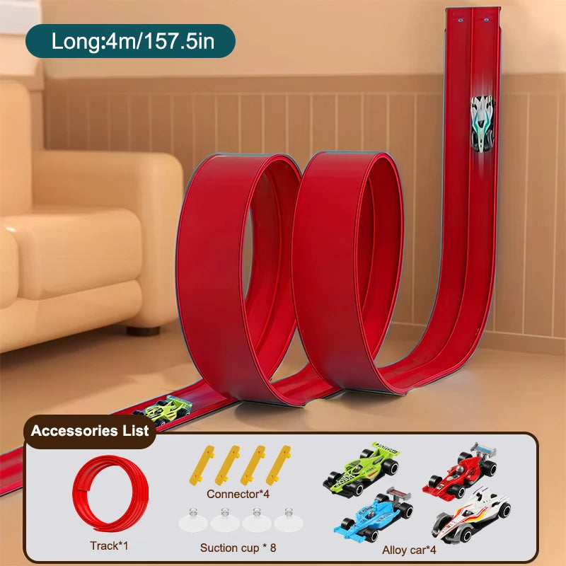 Flexible Kids’ Racing Track Set with 4 Toy Cars