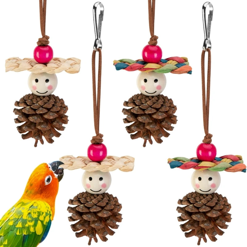 Birds Chewing Toy Wood Colorful Birds Swing Toy Creative Rotating Parrots Toy for Pet Owners and Stores Y5GB