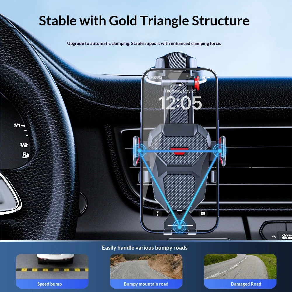 Auto-Locking Car Phone Holder - Telescopic Suction Cup and Vent Mount