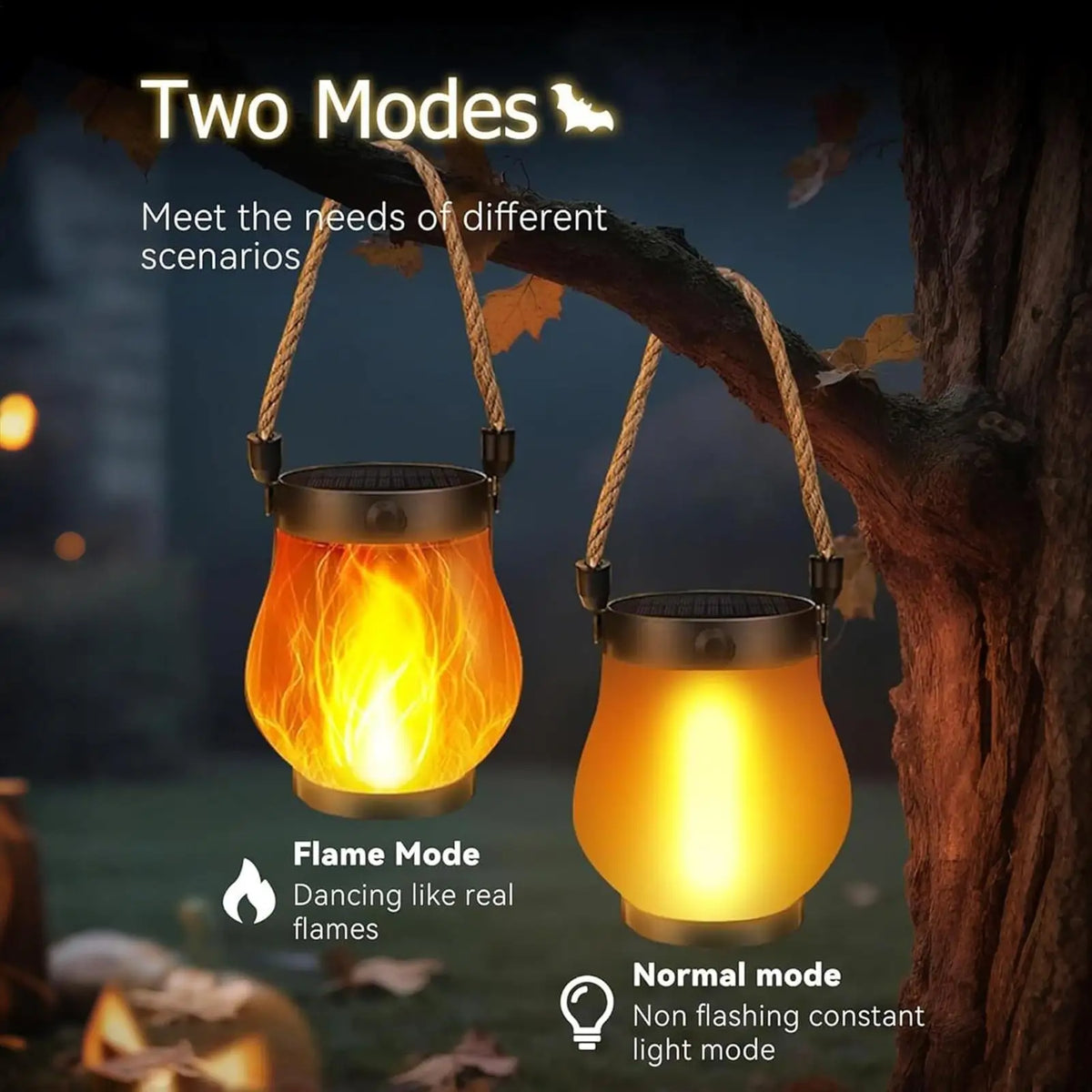 Solar Halloween Lantern with Flickering Flame Effect & USB Charging