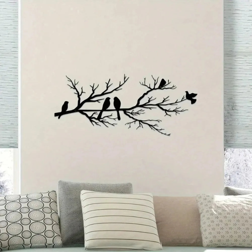 Farmhouse Rustic Metal Wall Art Outdoor Waterproof Black Birds Branch Decor