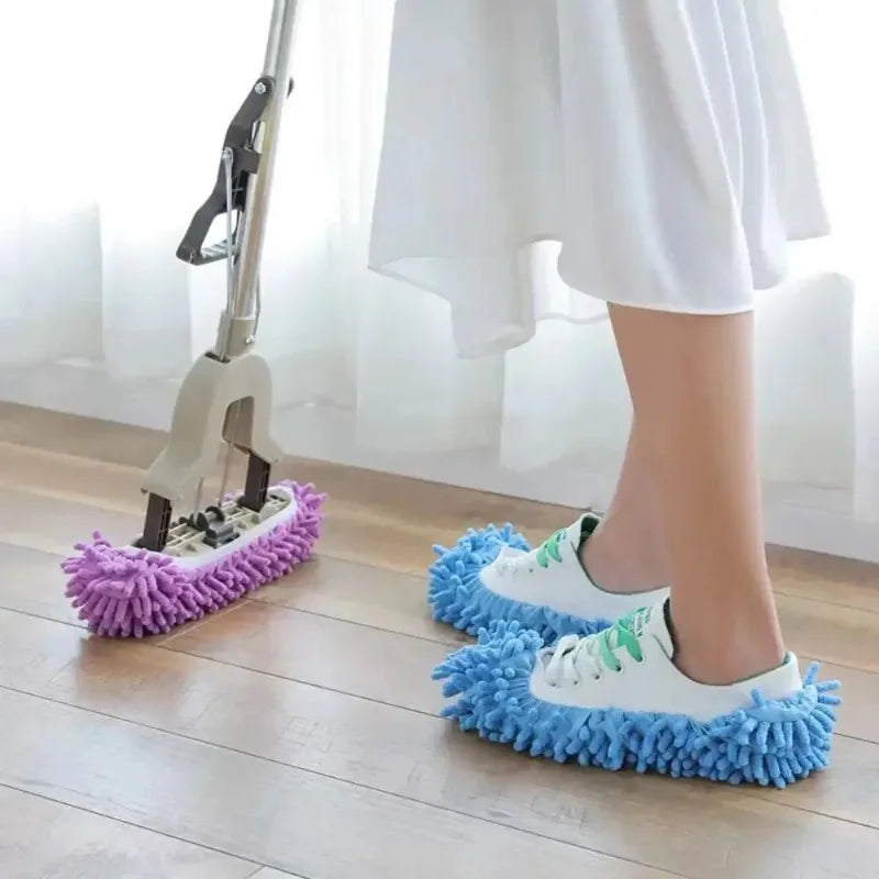 Chenille Floor Cleaning Slippers, 2-Piece Dust Mop Set