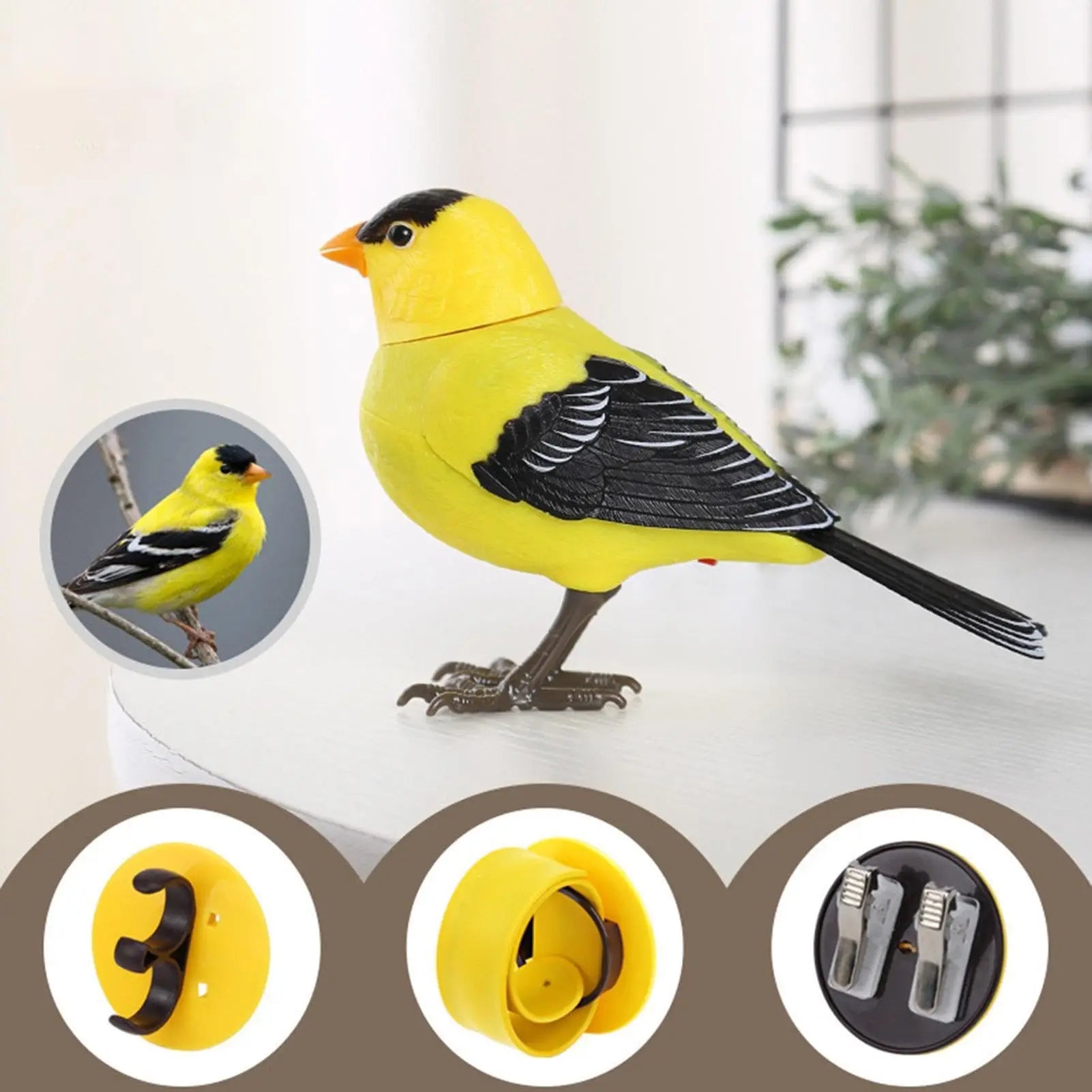 Robot birds, electronic singing and chirping bird toys, battery-powered singing birds, for home decor, lighting voice control