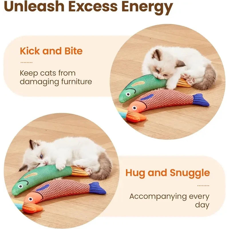 Cat Toys Fish,Teeth Grinding Catnip Toys,Soft and Durable,Kitten Toys Interactive Sounding Cat Chew Bite Plush Toys Cat Supplie