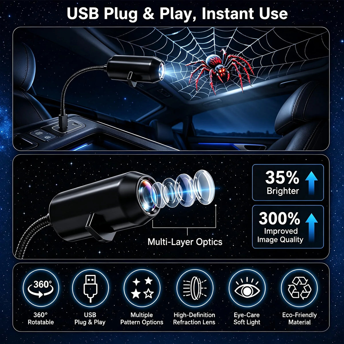 Adjustable Halloween USB Projector Light, 3 to 12 Styles