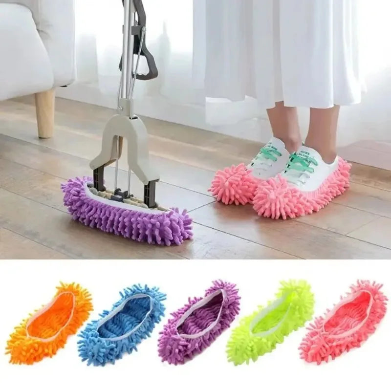 Chenille Floor Cleaning Slippers, 2-Piece Dust Mop Set
