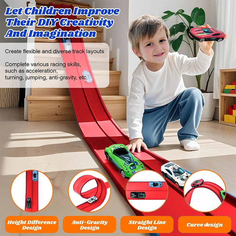 Flexible Kids’ Racing Track Set with 4 Toy Cars