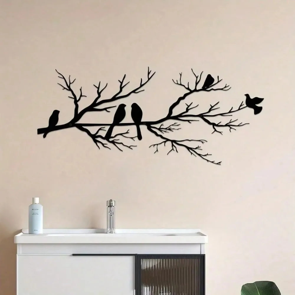 Farmhouse Rustic Metal Wall Art Outdoor Waterproof Black Birds Branch Decor