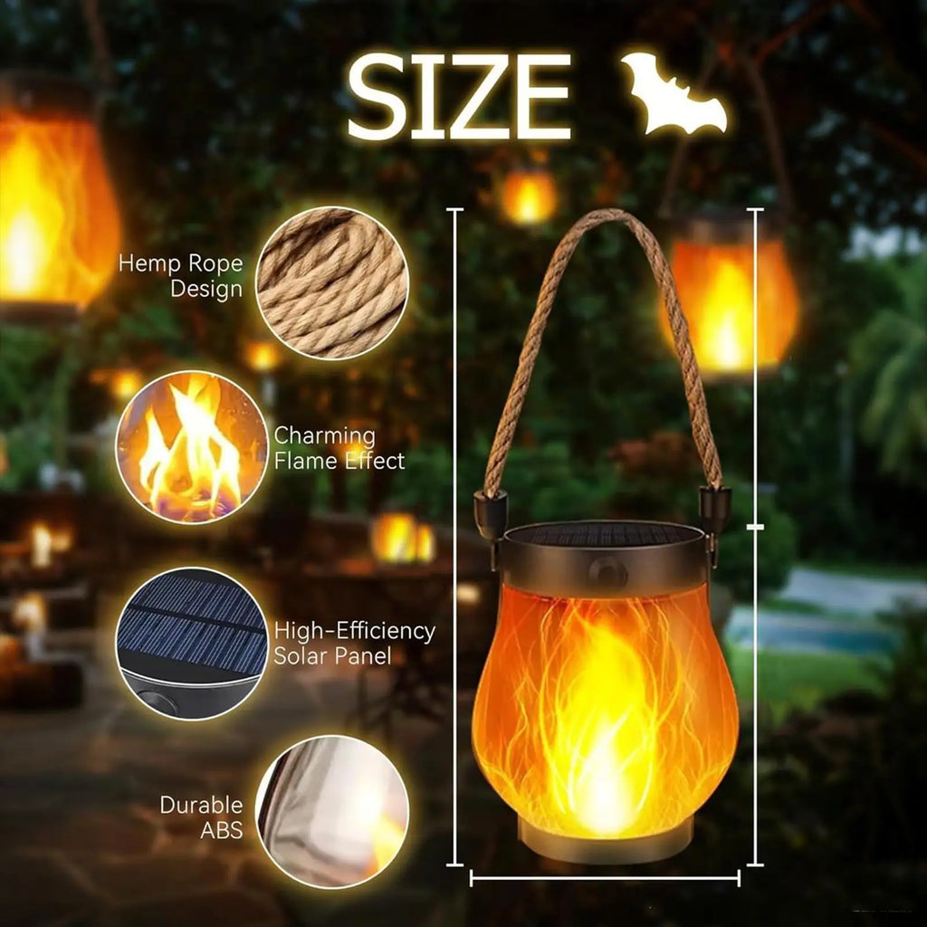 Solar Halloween Lantern with Flickering Flame Effect & USB Charging