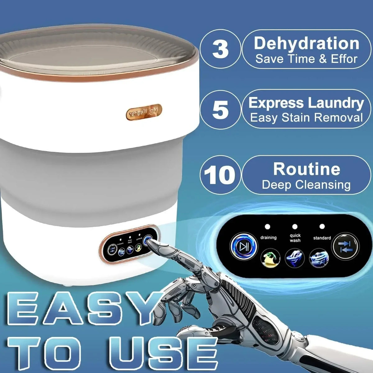 15L Foldable Portable Washing Machine with Spin Function
