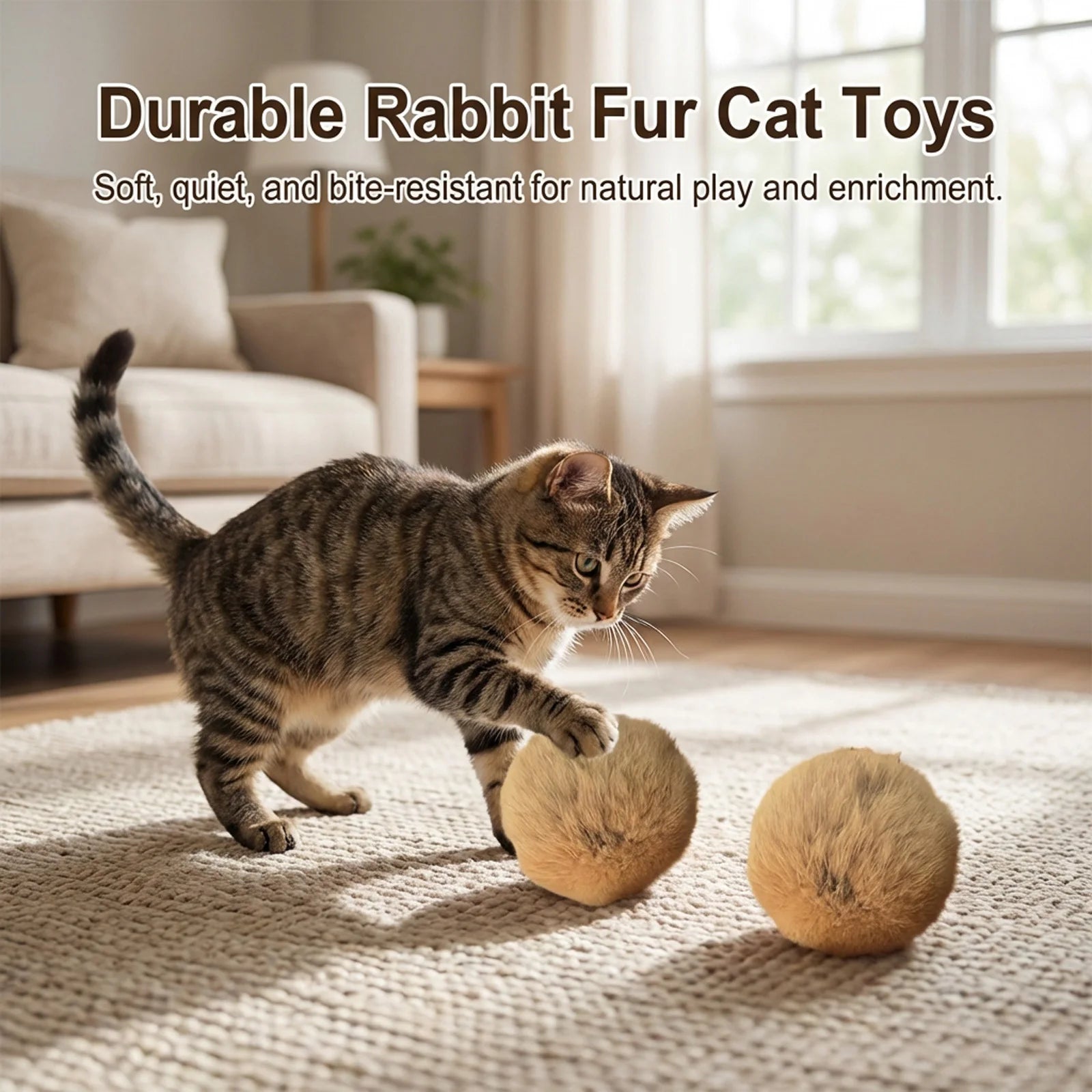 1/2/3/6pcs Rabbit Fur Ball Interactive Cat Toy Pet Product Containing Catnip Toy Ball Chasing Plush Toy Ball Cat Accessories 8cm