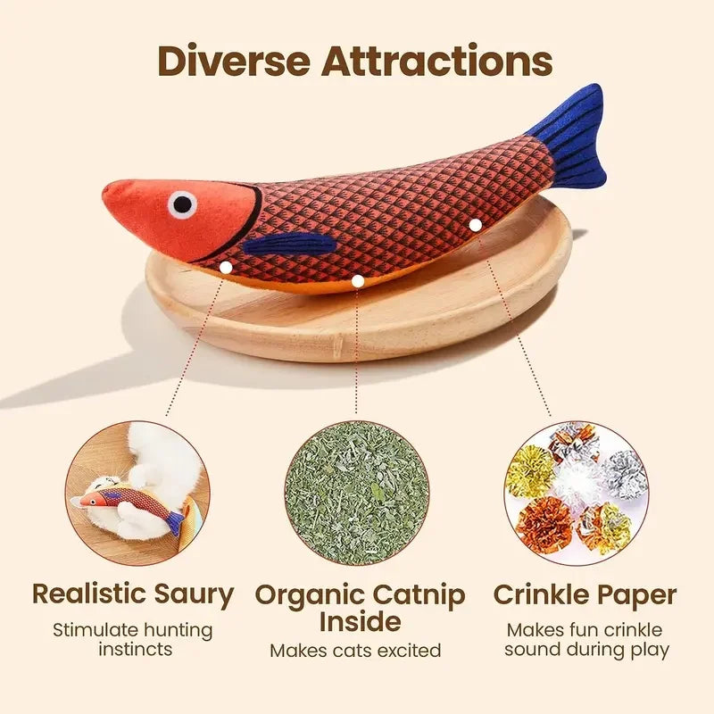 Cat Toys Fish,Teeth Grinding Catnip Toys,Soft and Durable,Kitten Toys Interactive Sounding Cat Chew Bite Plush Toys Cat Supplie