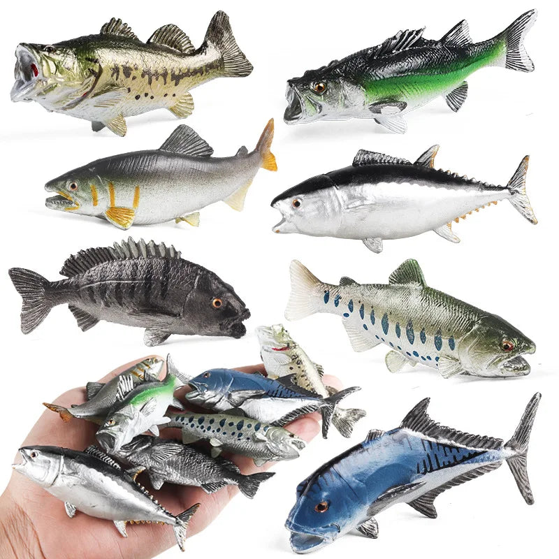 Realistic Fish Figurine Salmon Largemouth Bass Tuna Model Simulation Marine Animal Statue for Aquarium Decor Fish Tank Ornament