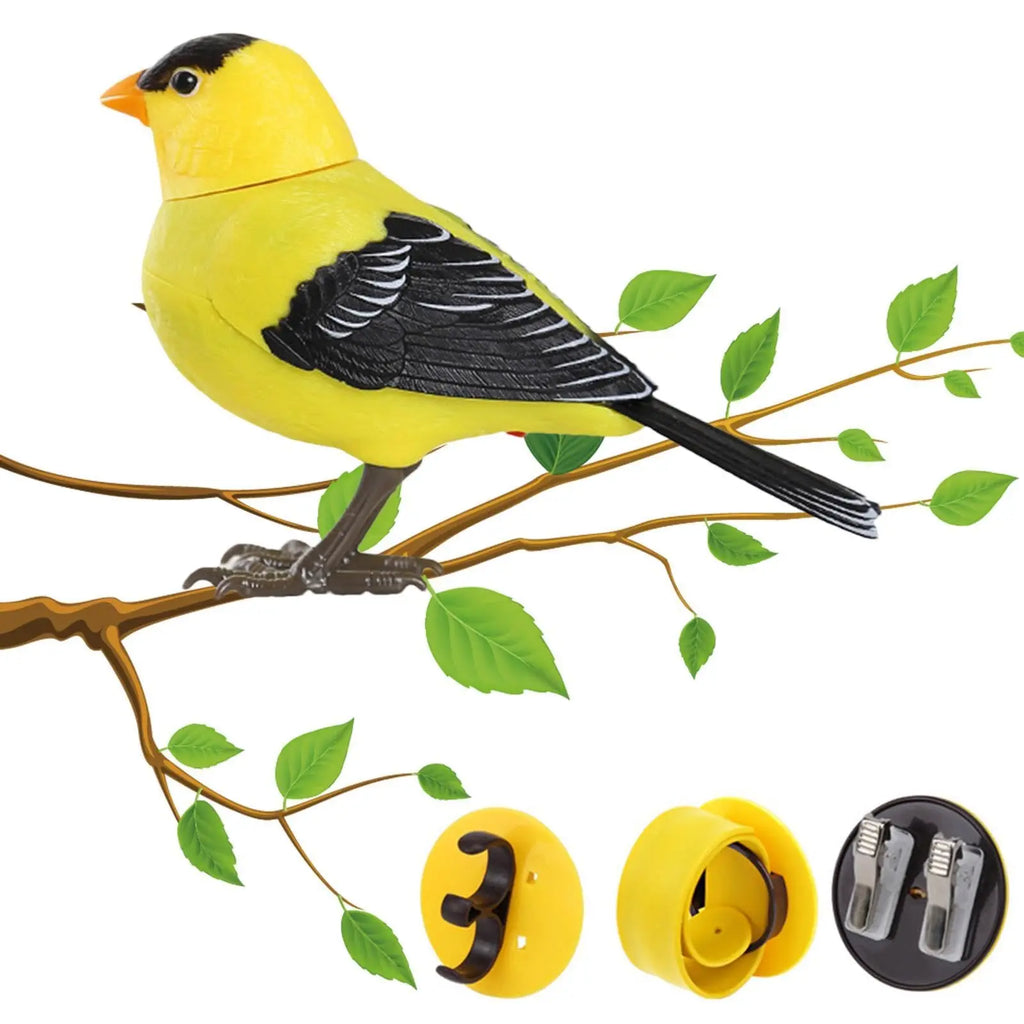 Robot birds, electronic singing and chirping bird toys, battery-powered singing birds, for home decor, lighting voice control