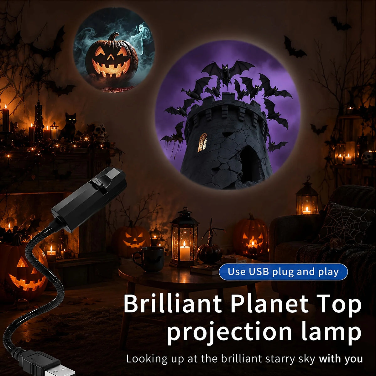 Adjustable Halloween USB Projector Light, 3 to 12 Styles