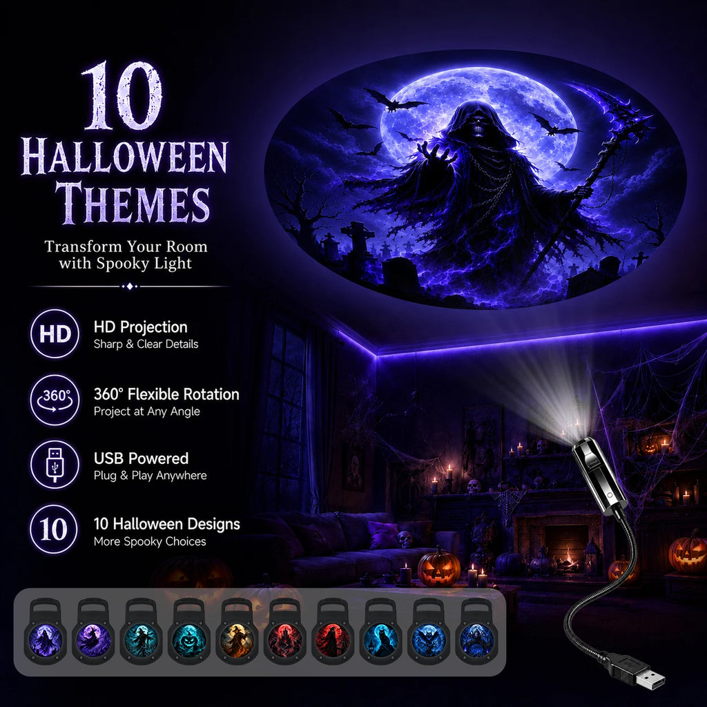 Halloween Projector Light, 10 Decorative Projection Patterns