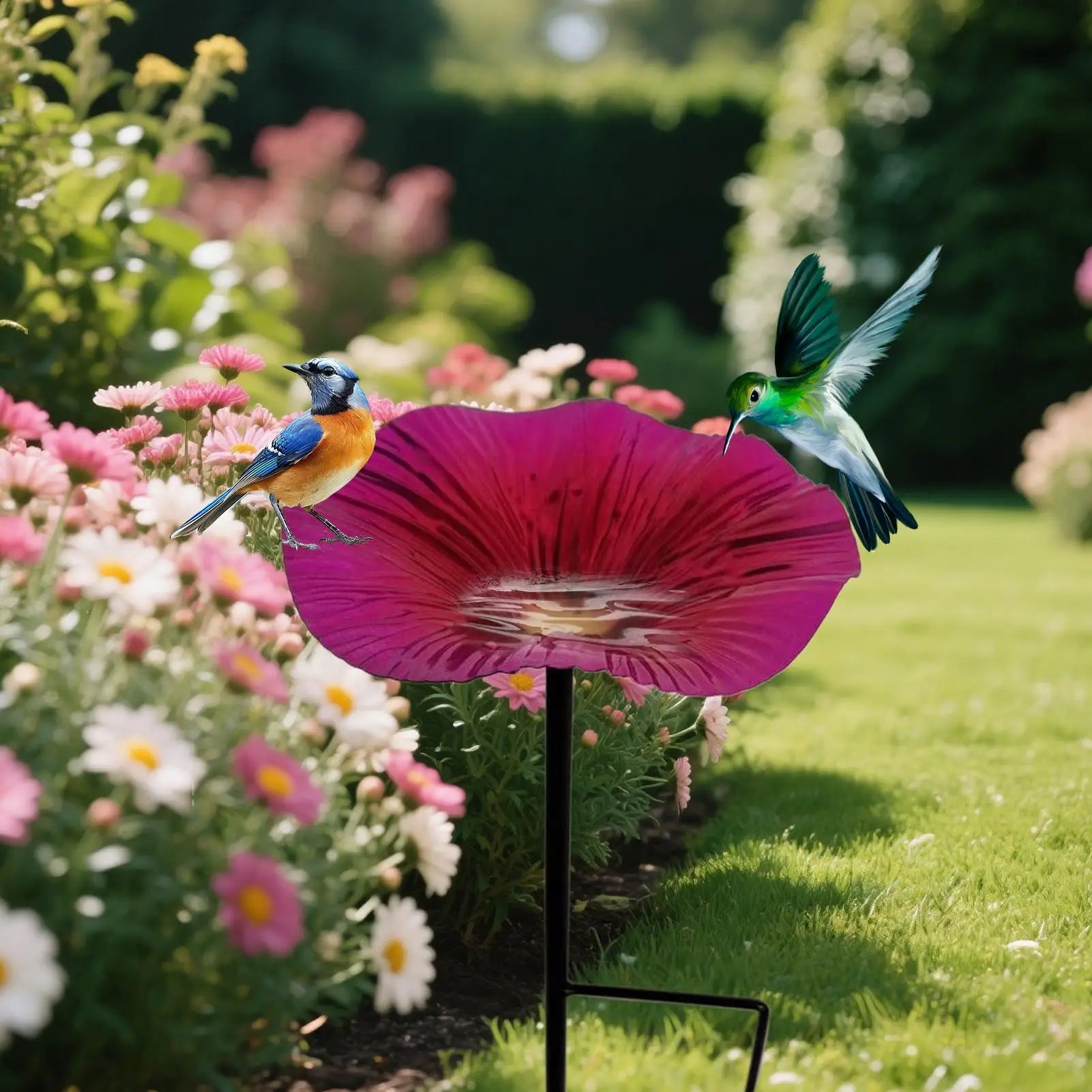 Bird Bath for Outdoor Garden Removeable Stand Bird Bath Bowl with Metal Stake for Courtyard Garden Patio Yard Pathway Decor